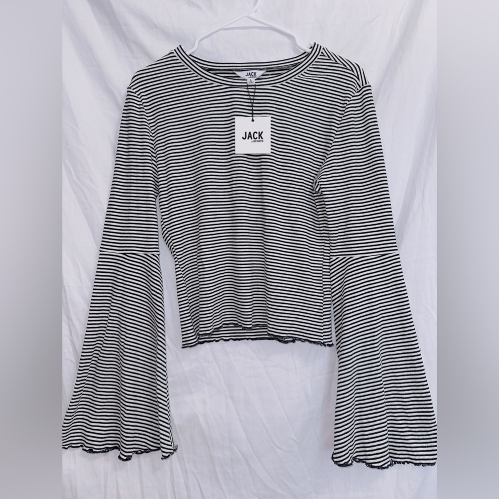Jack by BB Dakota Black and White Striped Long Sleeve Bell Sleeve Top